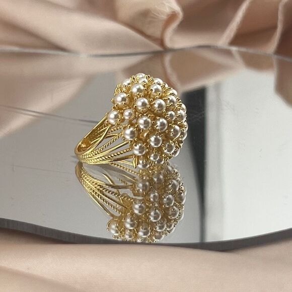 Golden Blossom Pearl Cluster Ring - Picture 7 of 10